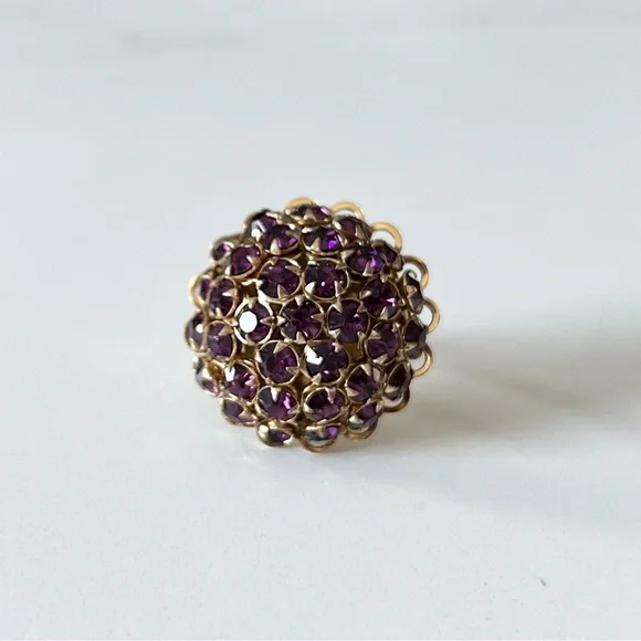 ⭐️ Vintage Handmade Rhinestone Cluster Adjustable Cocktail Ring - Picture 5 of 9